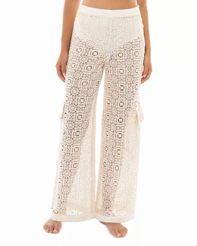 Maca Jardim Lace Wide Leg Cover-Up Cargo Pants In Ivory