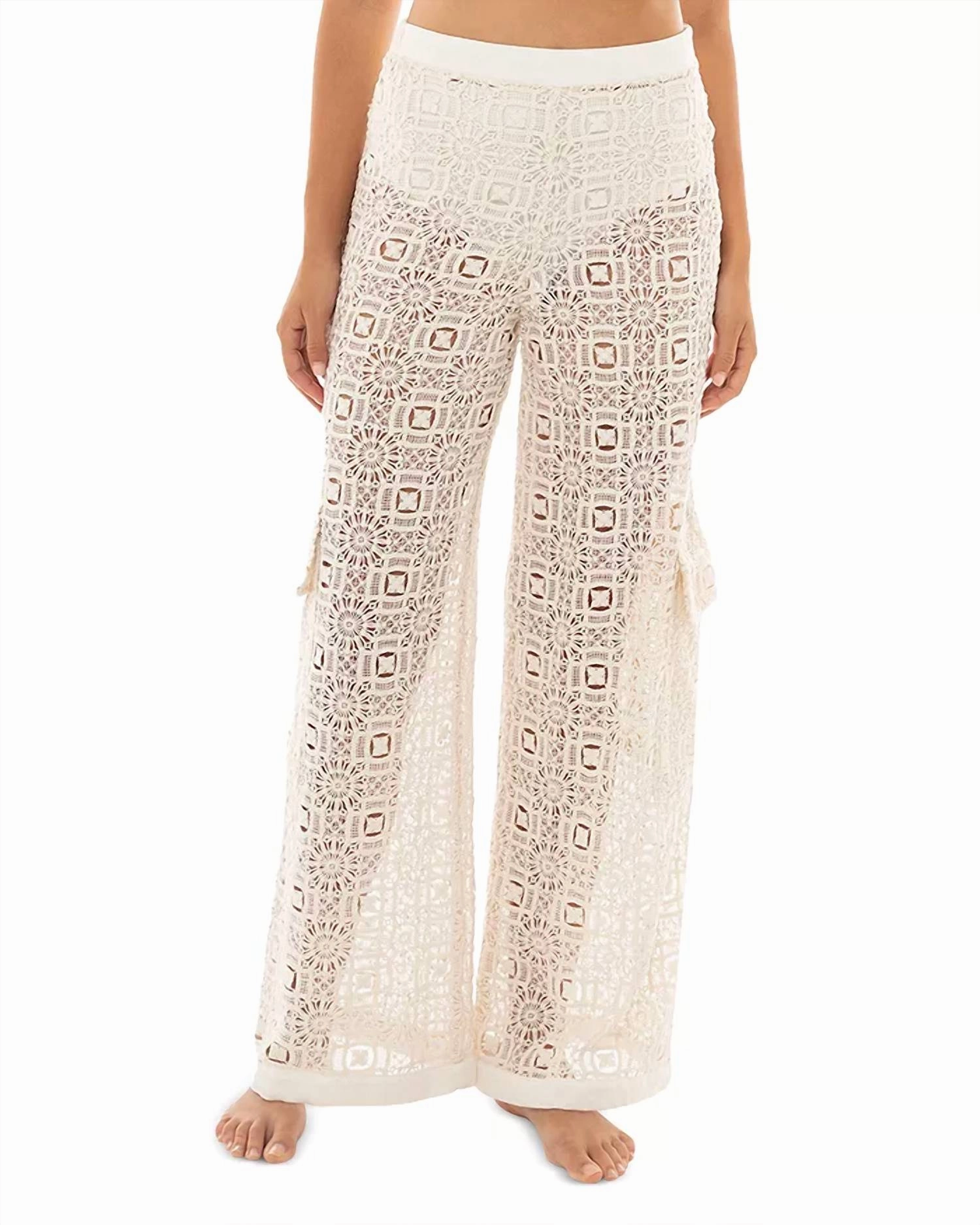 Maca Jardim Lace Wide Leg Cover-Up Cargo Pants In Ivory
