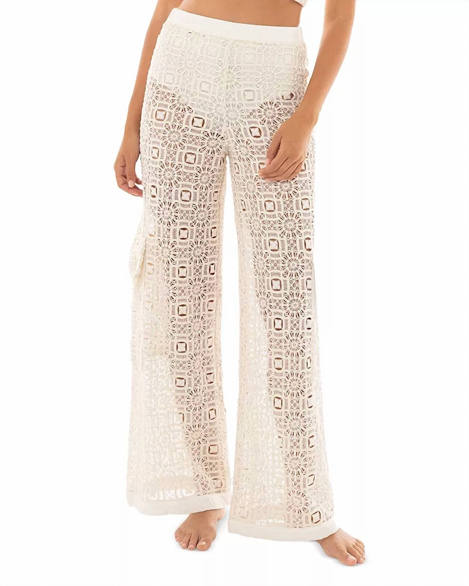 Maca Jardim Lace Wide Leg Cover-Up Cargo Pants In Ivory