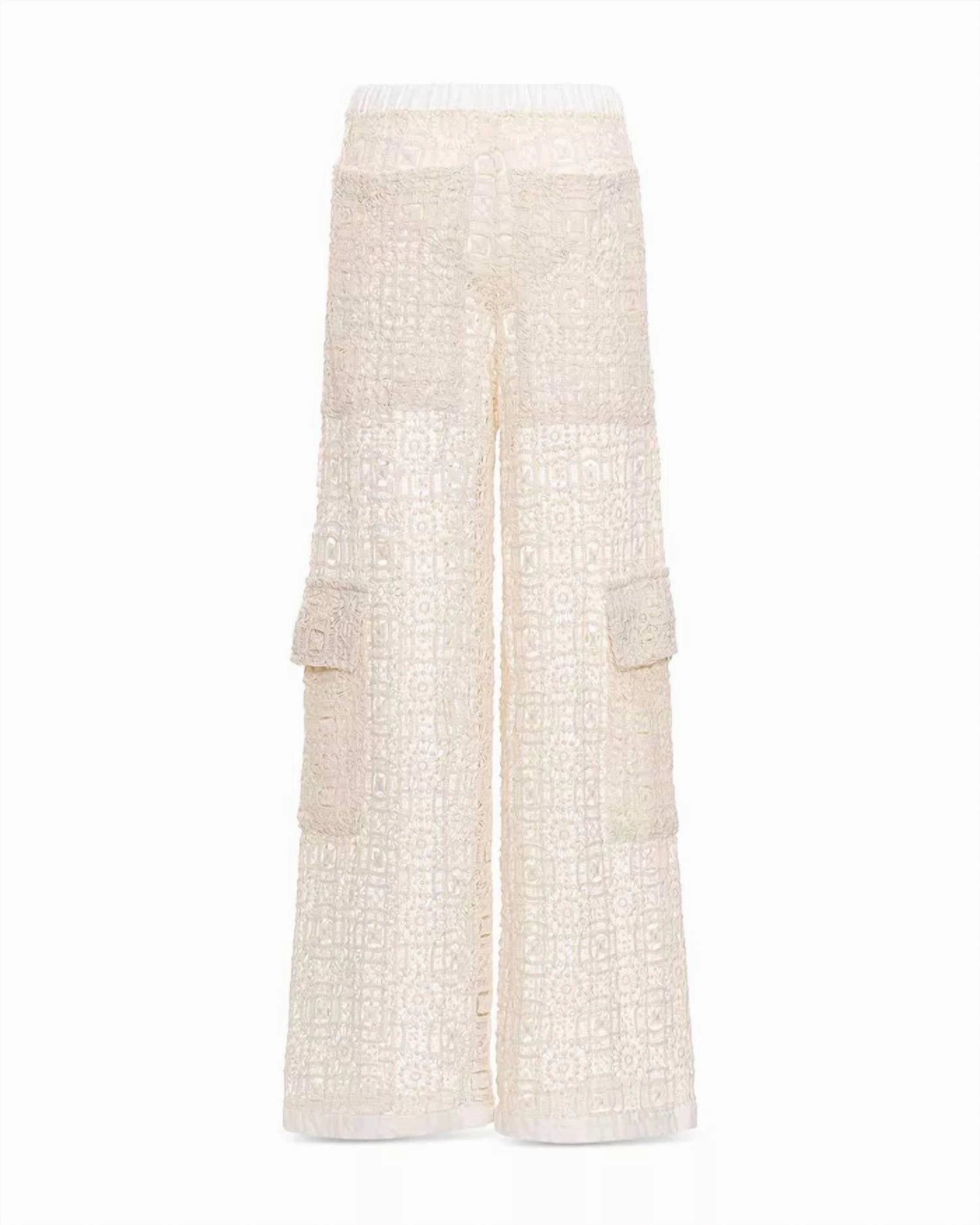 Maca Jardim Lace Wide Leg Cover-Up Cargo Pants In Ivory