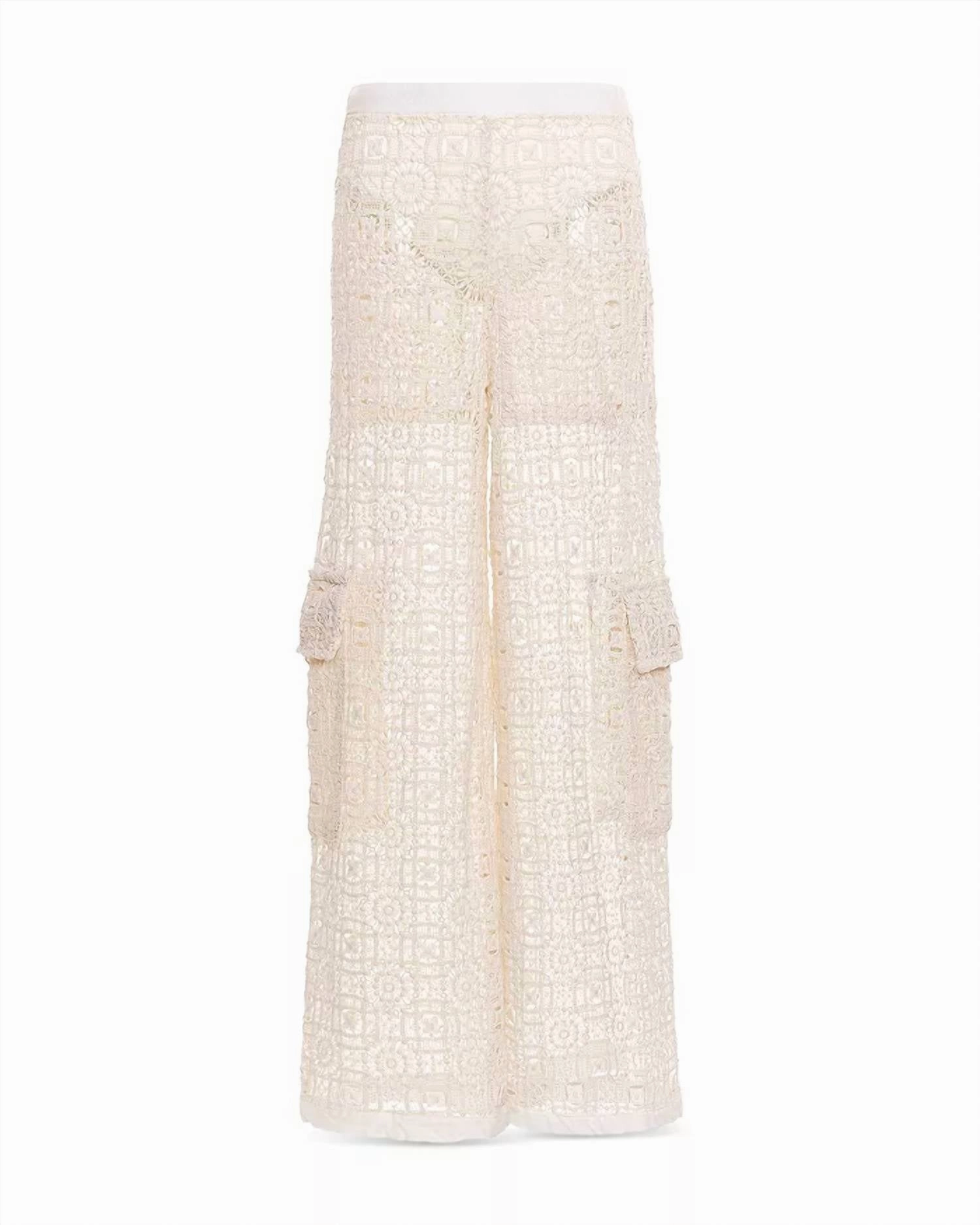 Maca Jardim Lace Wide Leg Cover-Up Cargo Pants In Ivory