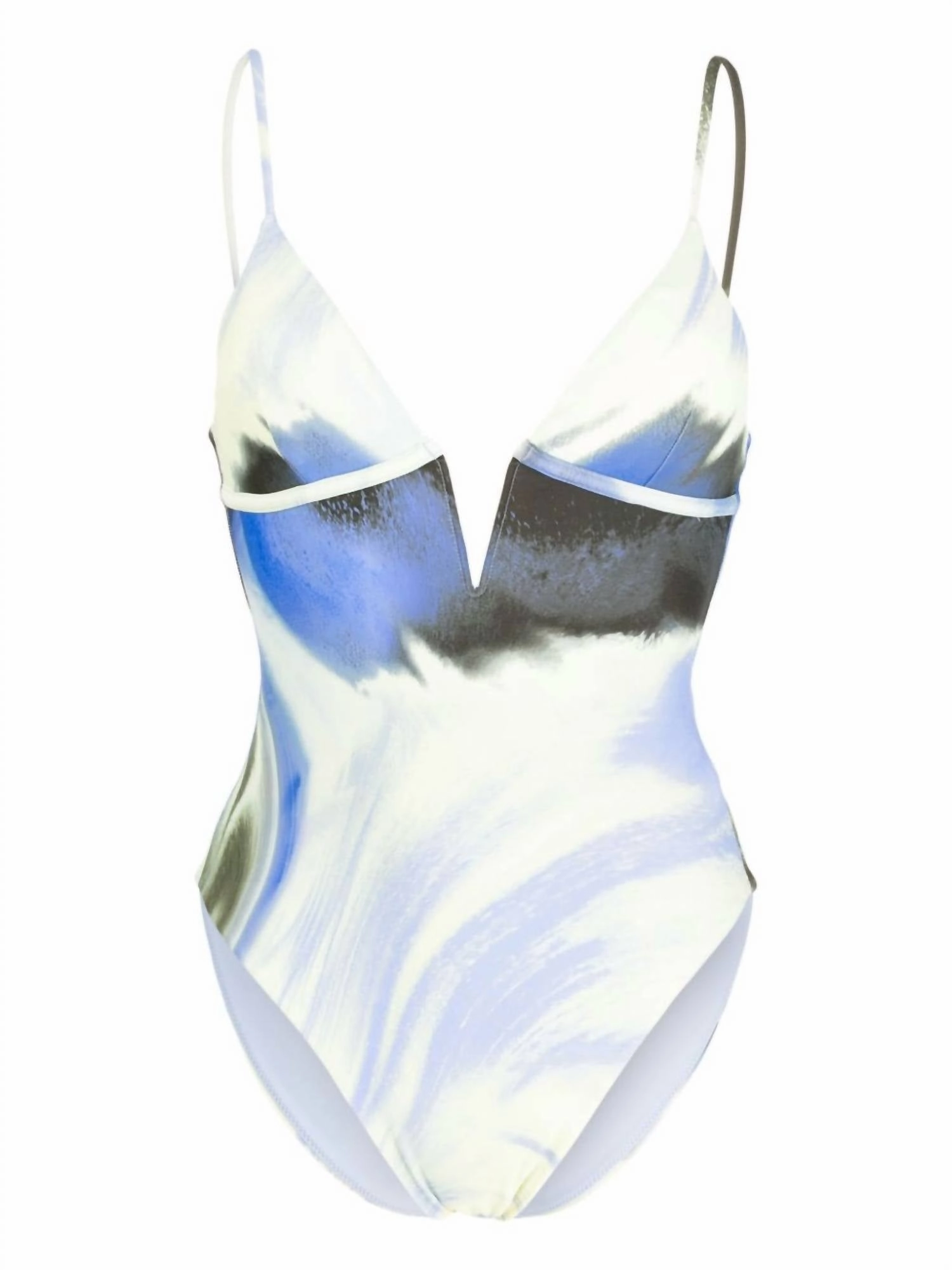 Maelle V-Neck One Piece Swimsuit In Marina Blue Print