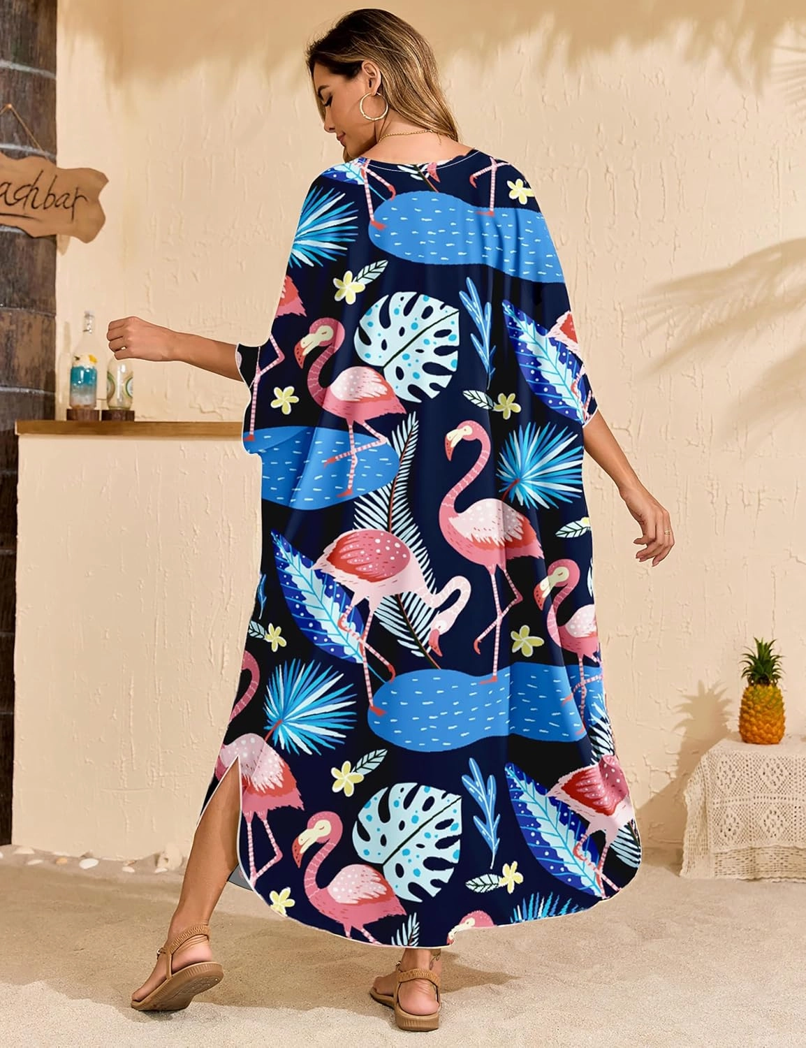 MAKABO Kaftan Dresses for Women, Summer Hawaii Swimsuit Cover Up, V Neck Caftan Beach Vacation Print Dress