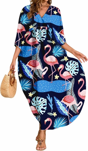 MAKABO Kaftan Dresses for Women, Summer Hawaii Swimsuit Cover Up, V Neck Caftan Beach Vacation Print Dress