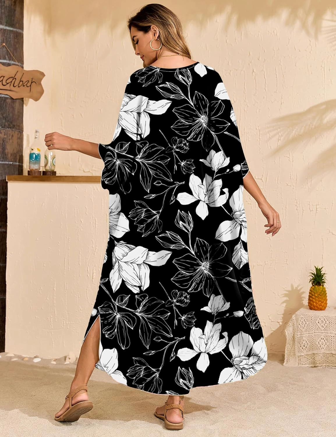 MAKABO Kaftan Dresses for Women, Summer Hawaii Swimsuit Cover Up, V Neck Caftan Beach Vacation Print Dress