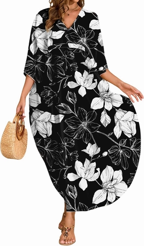 MAKABO Kaftan Dresses for Women, Summer Hawaii Swimsuit Cover Up, V Neck Caftan Beach Vacation Print Dress