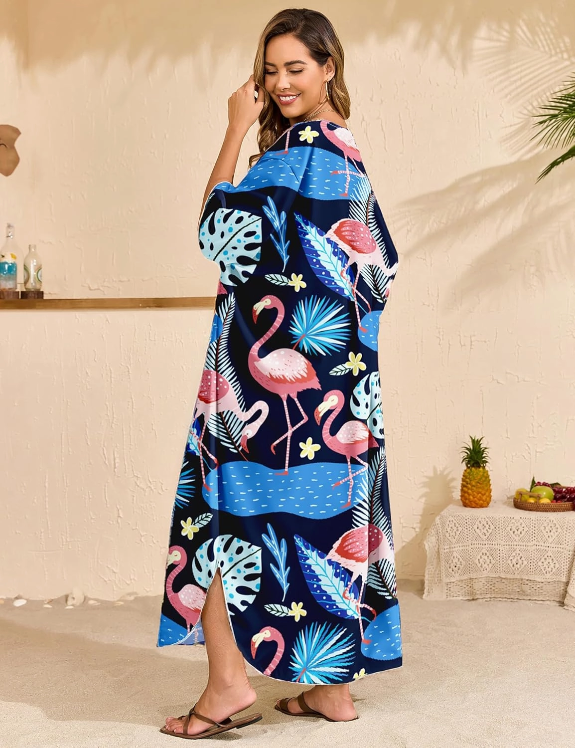 MAKABO Kaftan Dresses for Women, Summer Hawaii Swimsuit Cover Up, V Neck Caftan Beach Vacation Print Dress