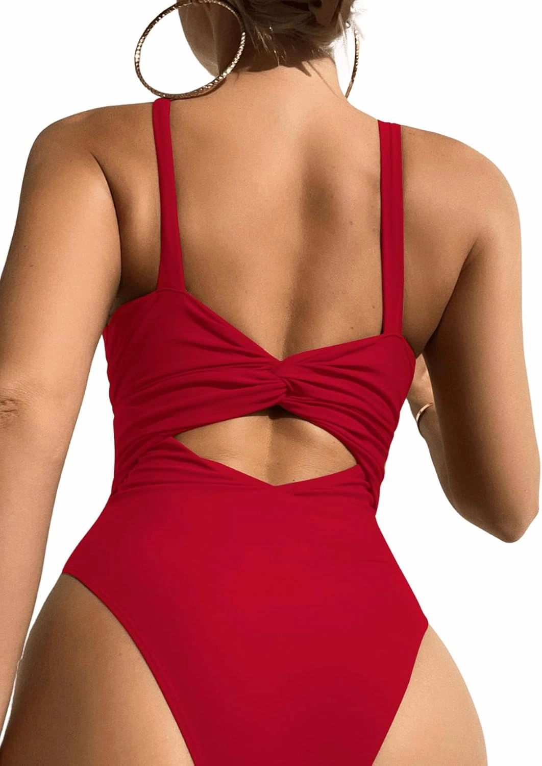 MakeMeChic Women's Twist Back Cut Out Ring Plunge Neck One Piece Swimsuit Bathing Suit