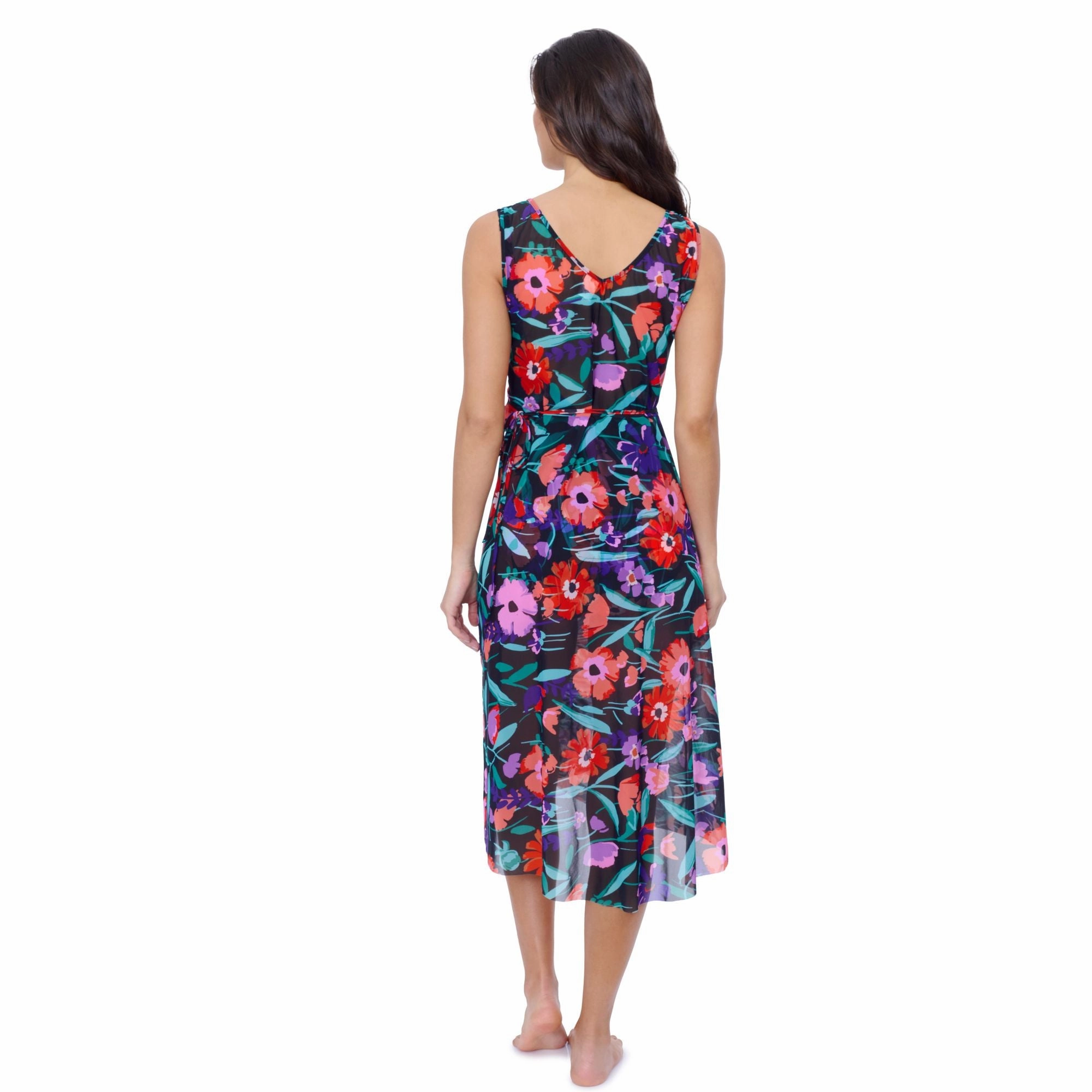 Marguerite V Neck Asymmetrical Ruffle Midi Wrap Mesh Dress