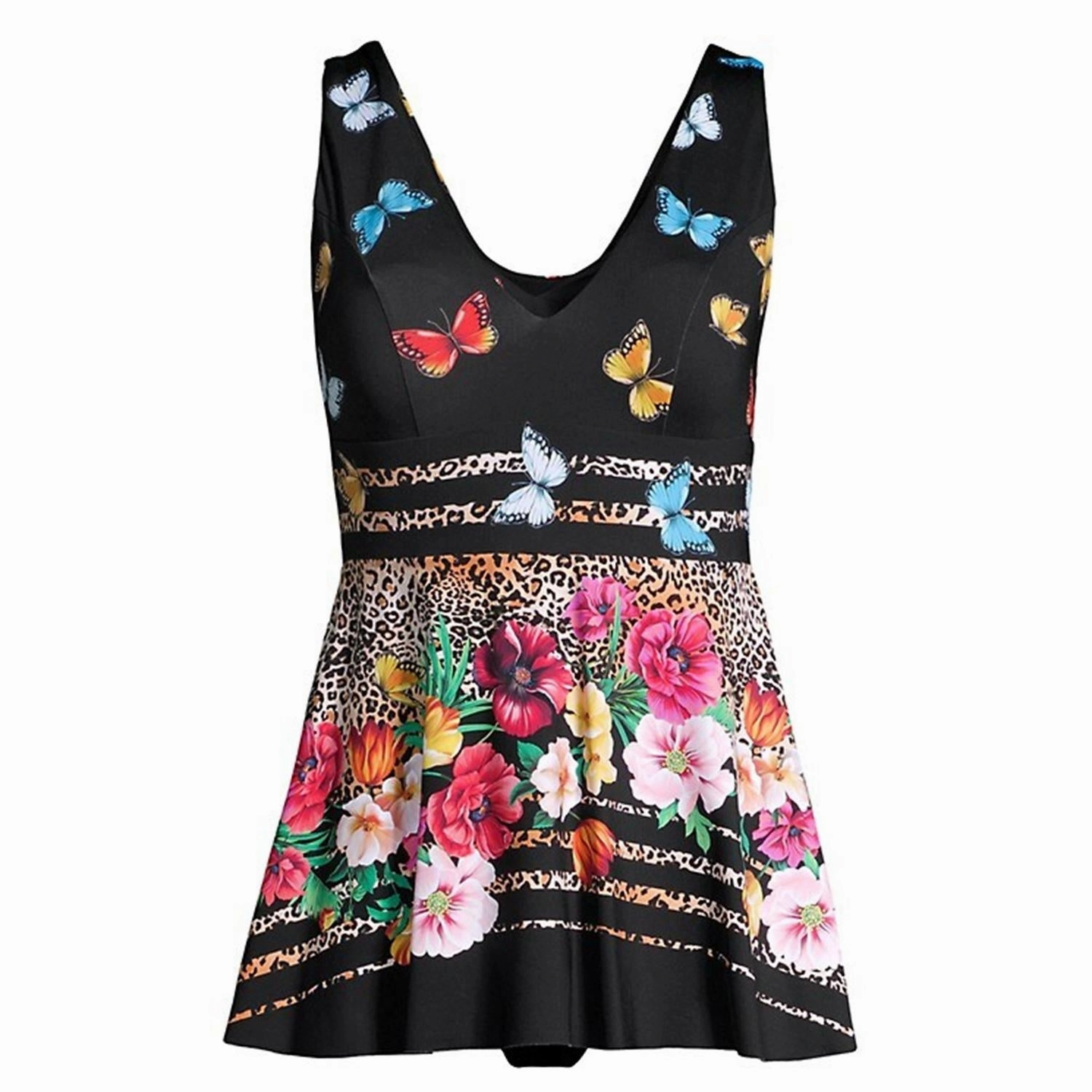 Mari V-Neckline Skirted One Piece In Butterfly Floral