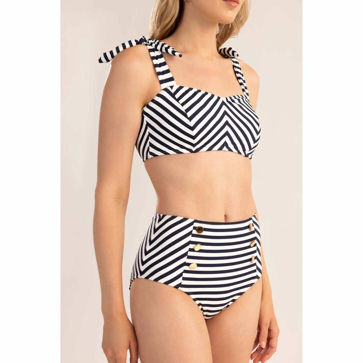 Marine Stripe High Waist Bottom In Navy/optic White