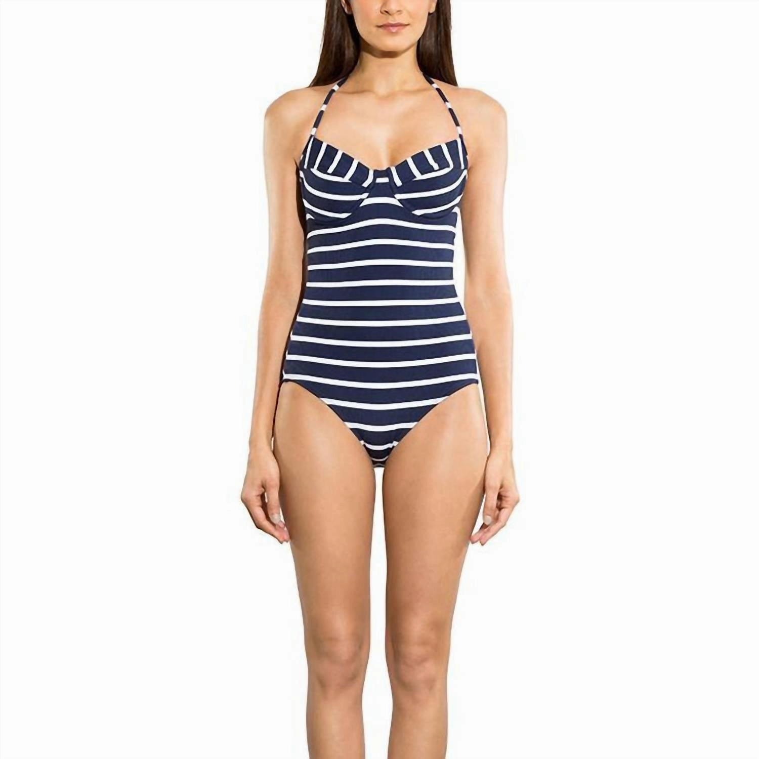 Marine Stripe Underwire One Piece Swimsuit In Navy