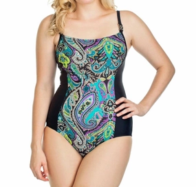 Marrakesh Print Insert One Piece Swimsuit In Black