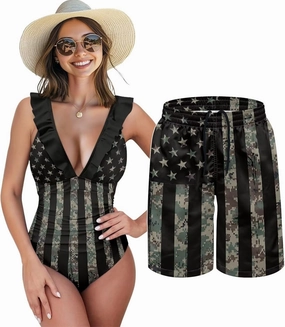 Matching Swimsuits for Couples One Piece Bathing Suits or Swim Trunks Summer Beach Vacation Swimwear