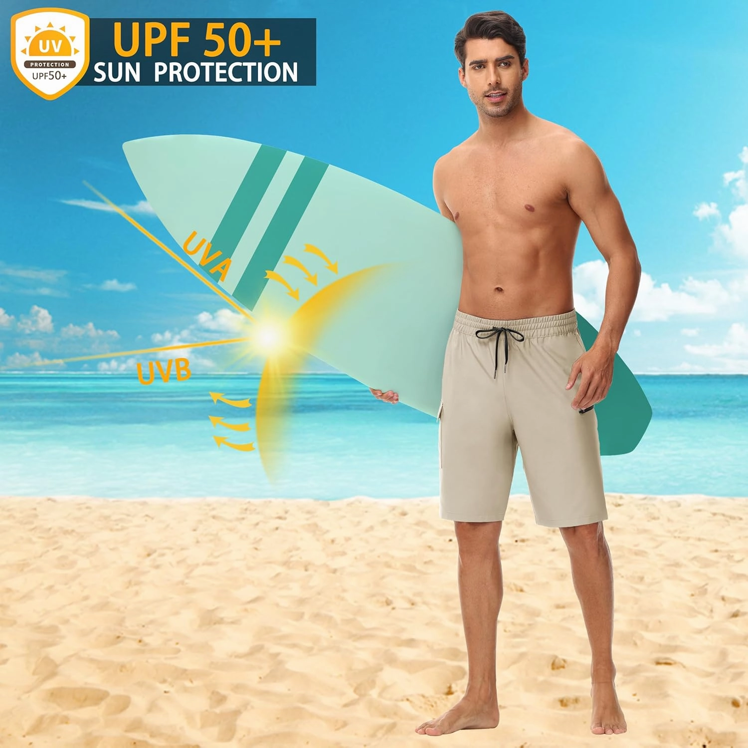 Men's 9" Swim Trunks No Liner - Quick Dry Long Board Shorts Bathing Suit Surf Beach Shorts with Zipper Pockets UPF50 
