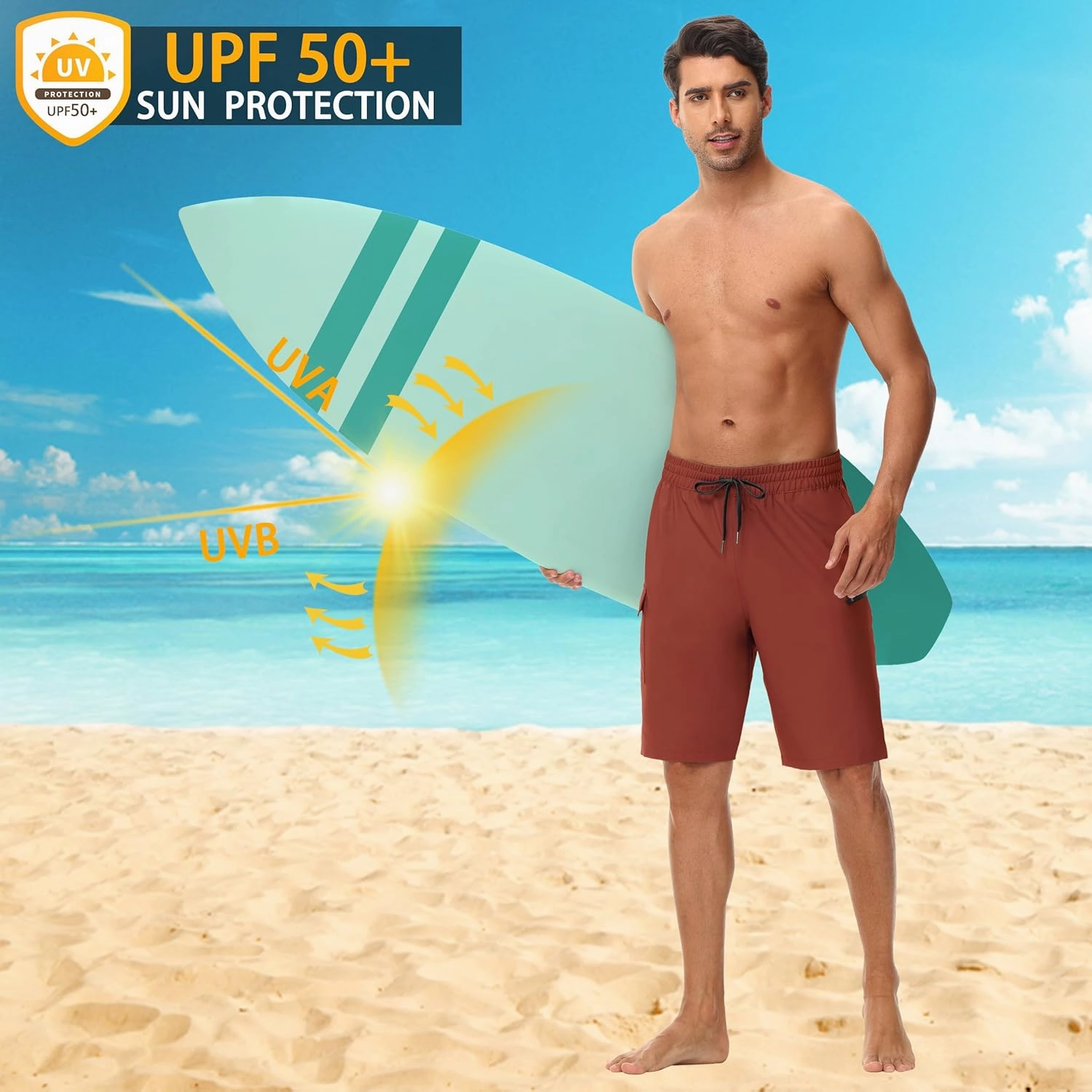 Men's 9" Swim Trunks No Liner - Quick Dry Long Board Shorts Bathing Suit Surf Beach Shorts with Zipper Pockets UPF50 