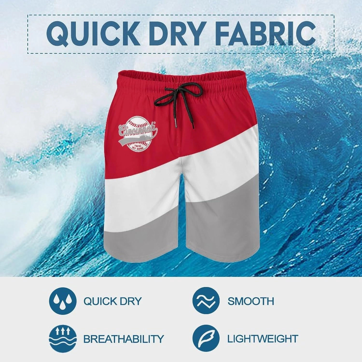 Men's Baseball Beach Shorts Casual Surf Swim Trunks Beachwear Fans Summer Quick Dry Board Shorts Pants Gifts with Pockets