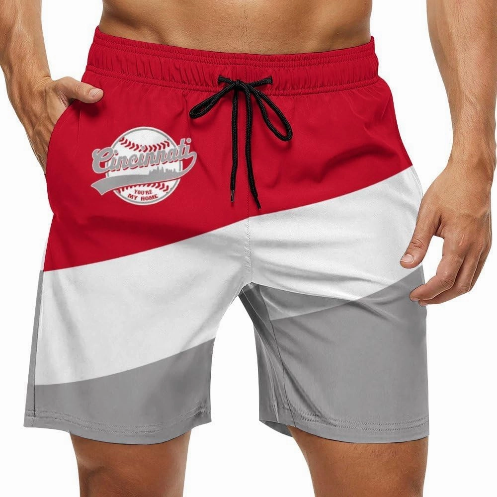 Men's Baseball Beach Shorts Casual Surf Swim Trunks Beachwear Fans Summer Quick Dry Board Shorts Pants Gifts with Pockets