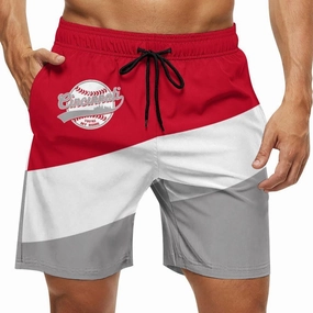 Men's Baseball Beach Shorts Casual Surf Swim Trunks Beachwear Fans Summer Quick Dry Board Shorts Pants Gifts with Pockets