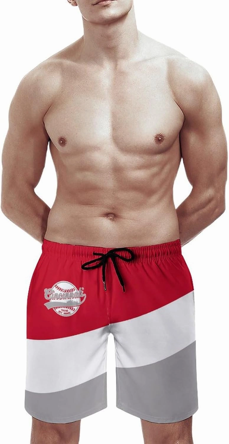 Men's Baseball Beach Shorts Casual Surf Swim Trunks Beachwear Fans Summer Quick Dry Board Shorts Pants Gifts with Pockets