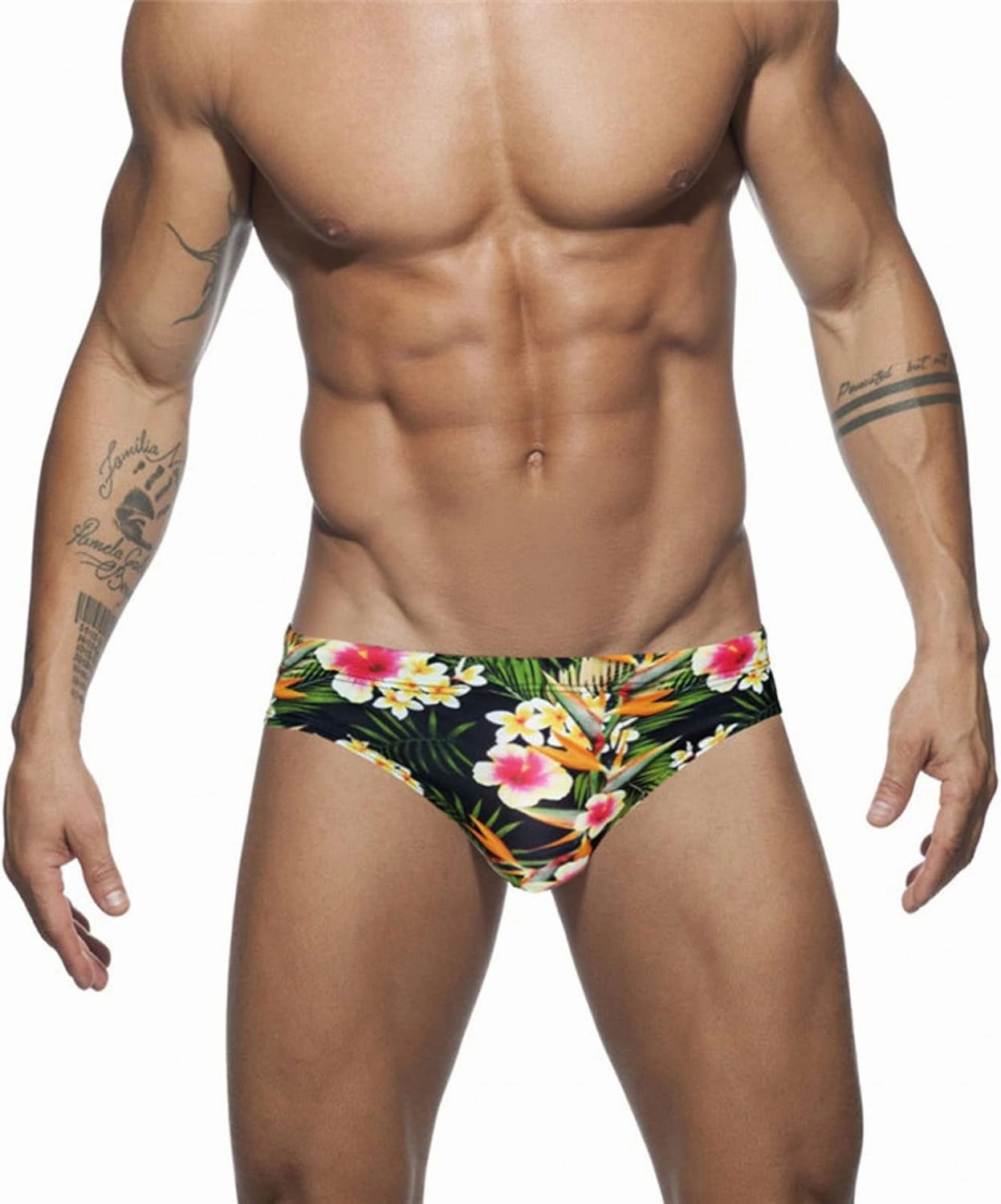Men's Bikini Swimwear Sexy Low Rise Swimming Briefs with Adjustable Drawstring