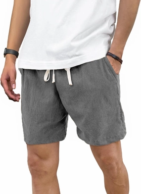 Men's Corduroy Shorts 5 Inch Inseam Drawstring Elastic Waist Lightweight Casual Summer Beach Shorts with Pocket