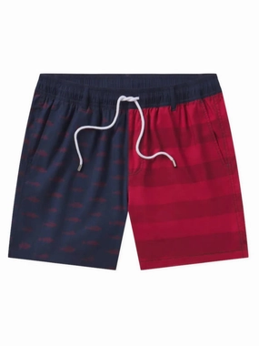Men's Freedom Fish Harbor Swim Trunk In Navy & Red