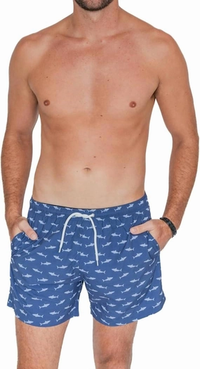 Men's Sharks Swim Trunks In Navy With Grey Sharks