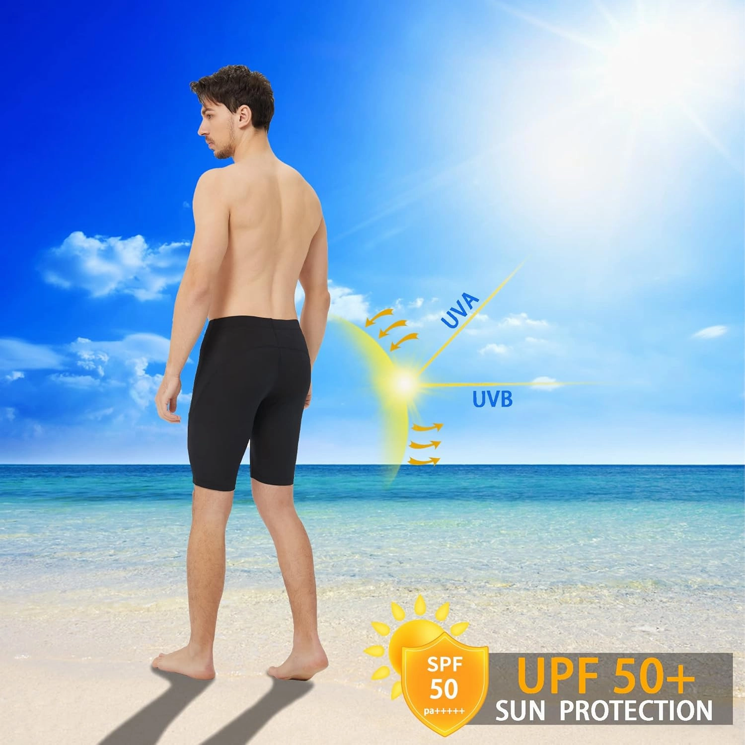Men's Swim Jammers Competitive Athletic Swim Team Suit Training Endurance Racing Quick Dry Swimming Shorts UPF 50