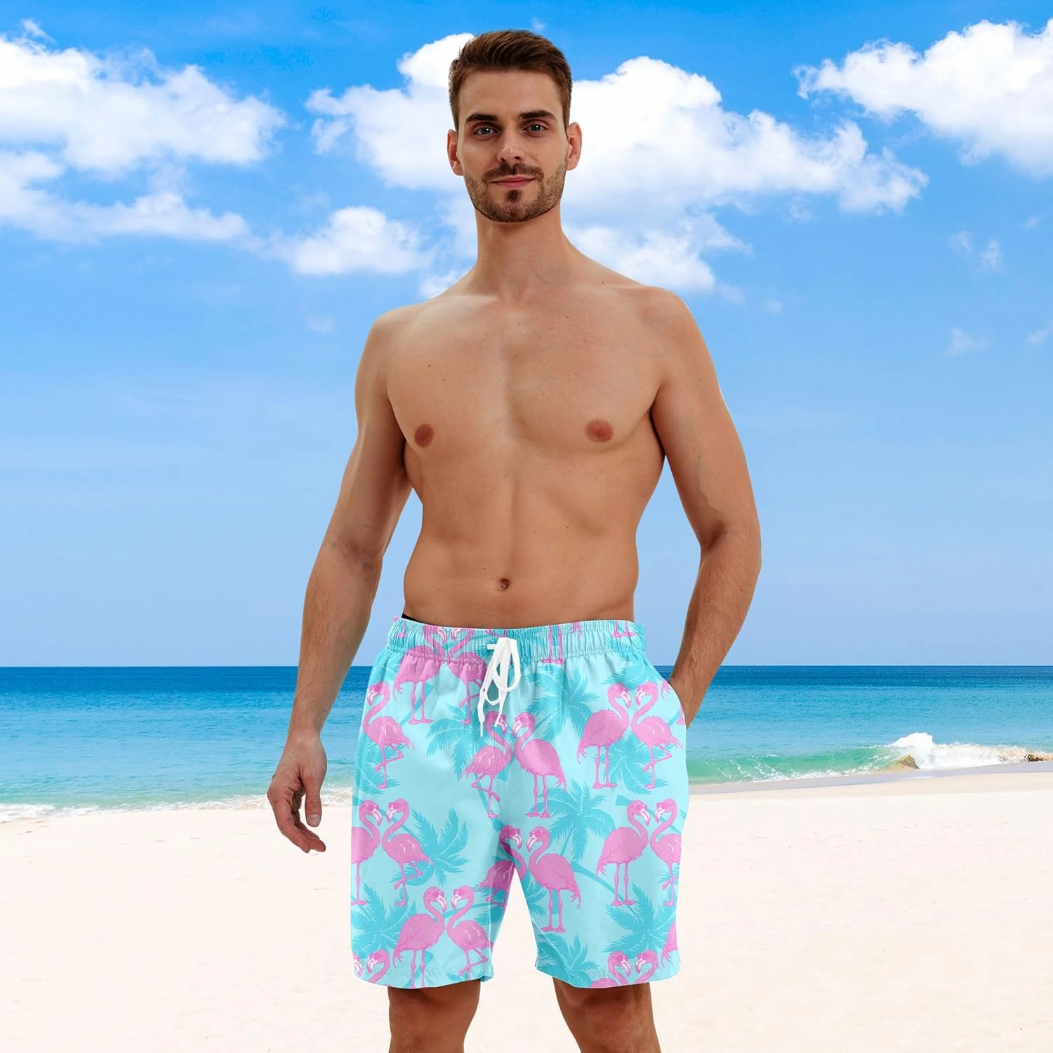 Men Swim Trunks with Compression Liner Men's 2 in 1 Bathing Suits 7 Inch Hawaiian Board Shorts