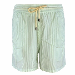 Men The Classic Drawstrings Swim Short Trunks In Aquamarine & White