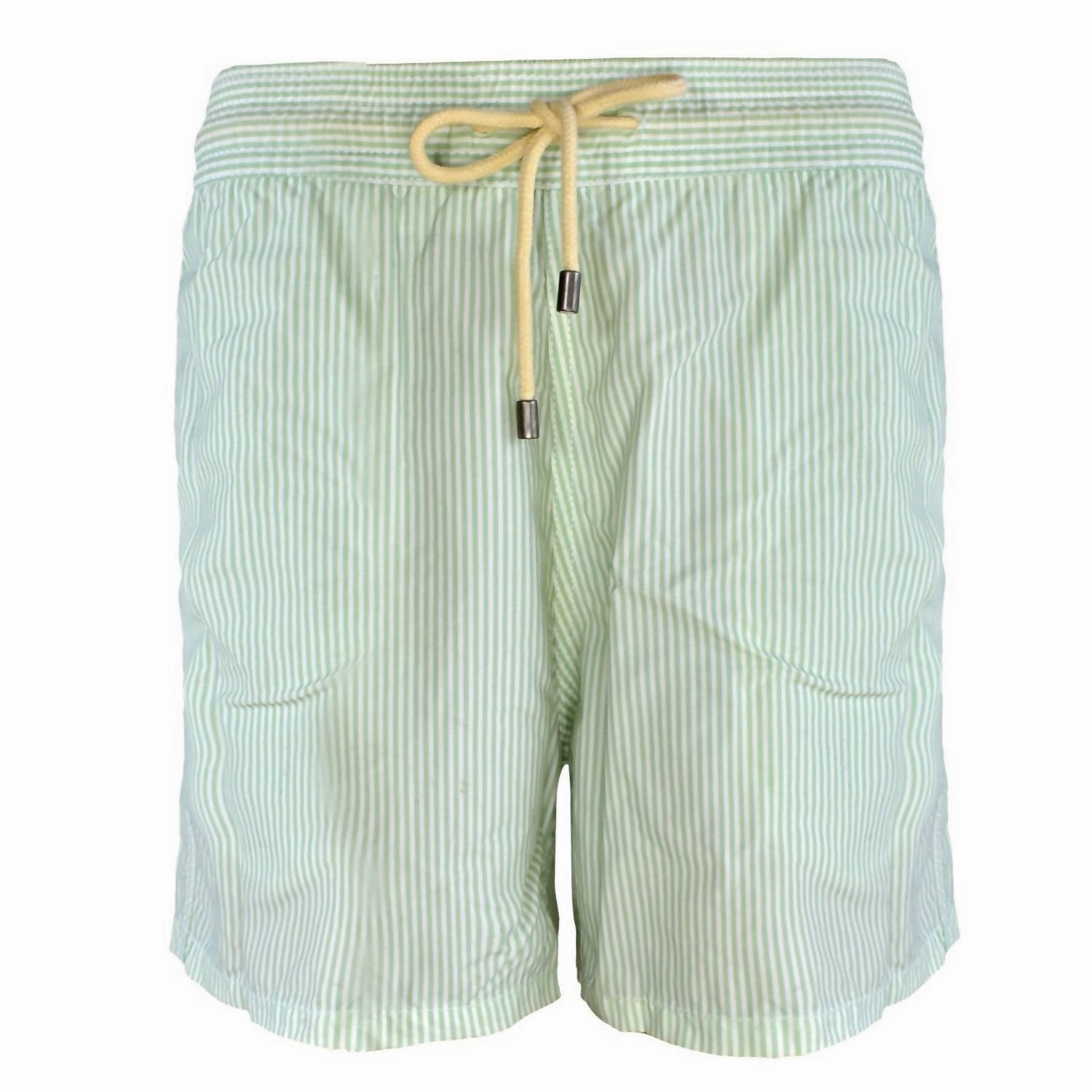 Men The Classic Drawstrings Swim Short Trunks In Aquamarine & White