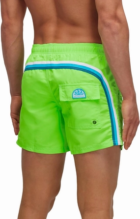 Mens Elastic Waist Boardshort, Swim Trunks 14" Length 5" Inseam