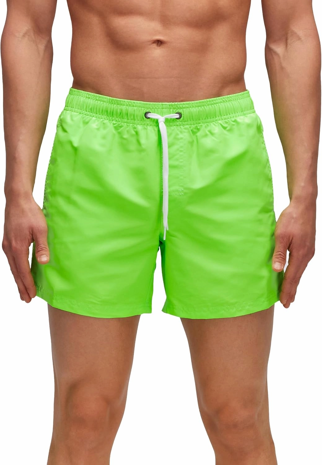 Mens Elastic Waist Boardshort, Swim Trunks 14" Length 5" Inseam
