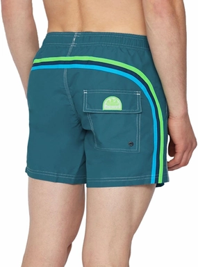 Mens Elastic Waist Boardshort, Swim Trunks 14" Length 5" Inseam