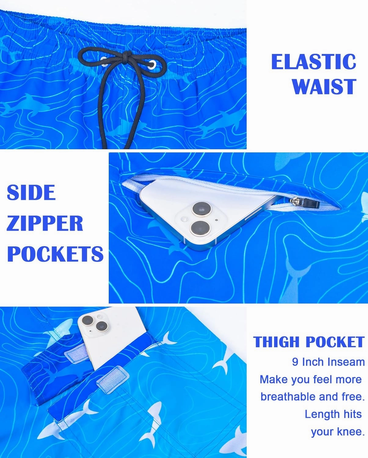 Mens Swim Trunks Bathing Suit 9" Board Shorts Quick Dry Swim Shorts Men Swimwear Mesh Lining Beach Swimsuit