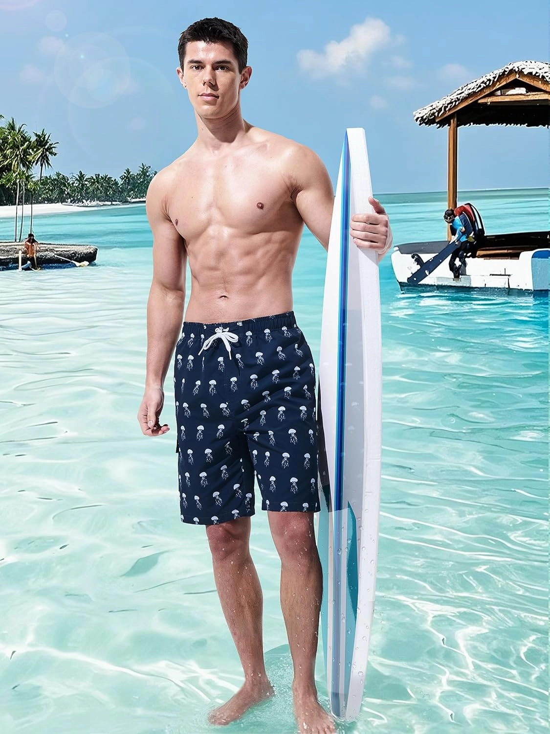 Mens Swim Trunks Board Shorts Swim Shorts Quick Dry 9 Inch Beach Swimwear