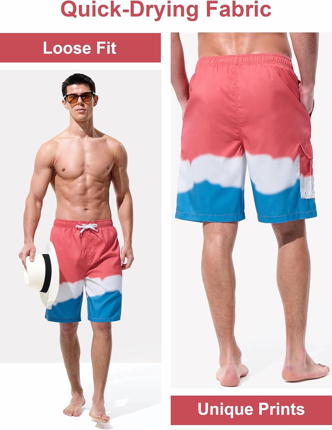 Mens Swim Trunks Board Shorts Swim Shorts Quick Dry 9 Inch Beach Swimwear