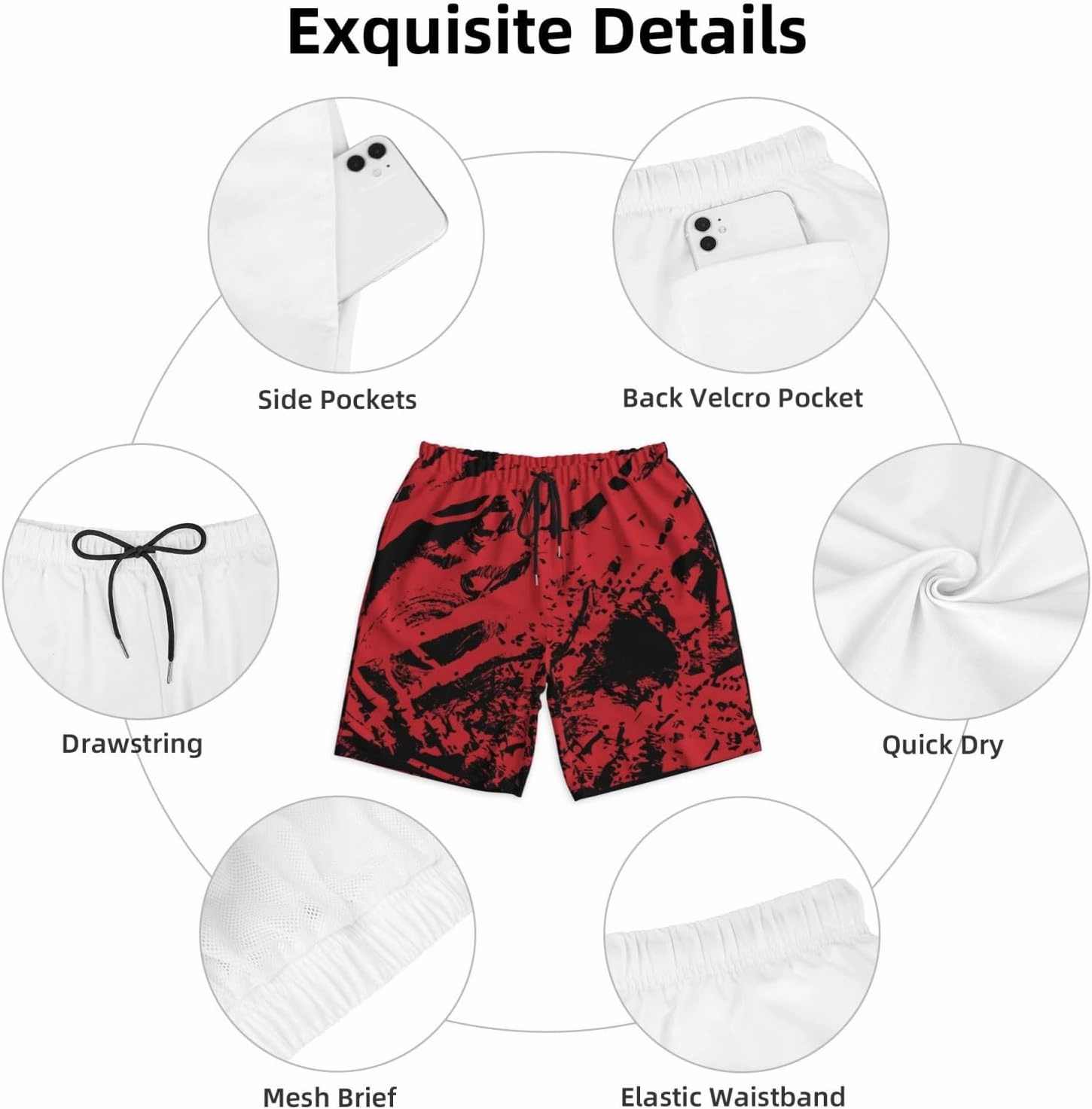 Mens Swim Trunks,Quick Dry Bathing Suits Summer Board Beach Shorts with Mesh Lining
