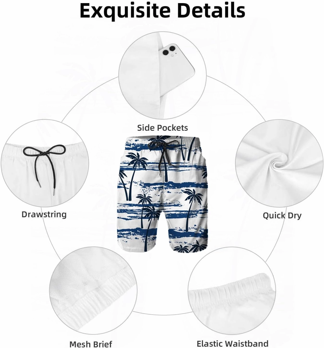 Mens Swim Trunks,Quick Dry Bathing Suits Summer Board Beach Shorts with Mesh Lining