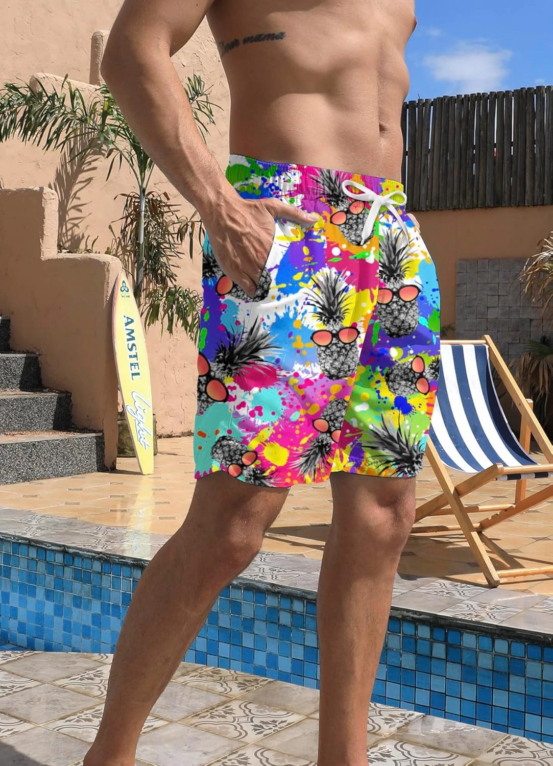 Mens Swim Trunks Quick Dry Beach Shorts Summer Boardshorts with Mesh Lining