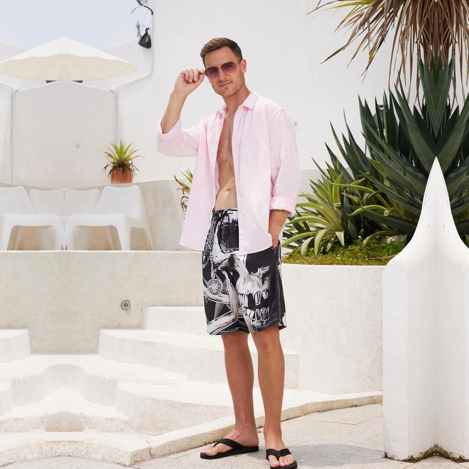 Mens Swim Trunks Quick Dry Board Shorts with Mesh Lining, Breathable Fit Print Beach Shorts Swimwear Bathing Suits