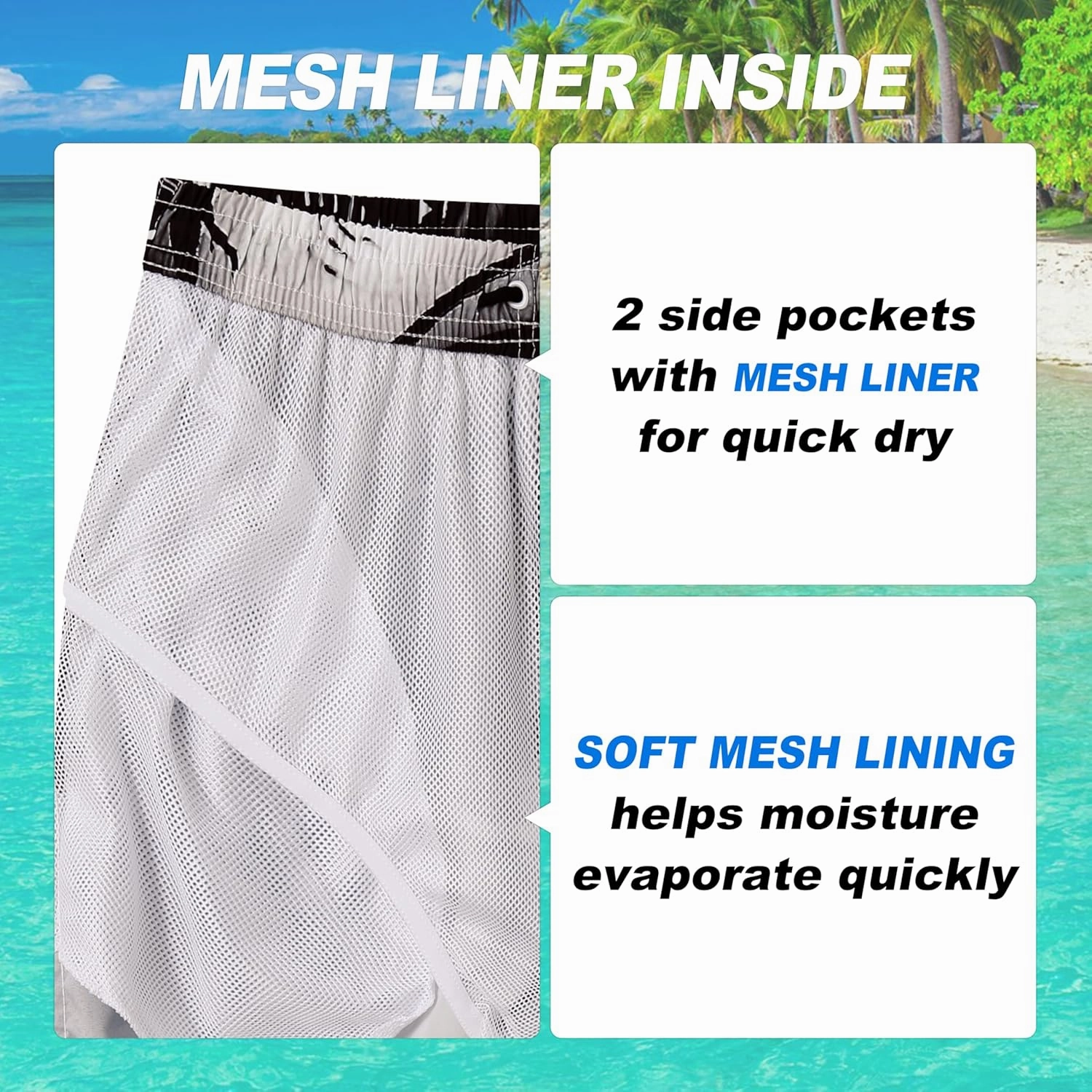 Mens Swim Trunks Quick Dry Board Shorts with Mesh Lining, Breathable Fit Print Beach Shorts Swimwear Bathing Suits