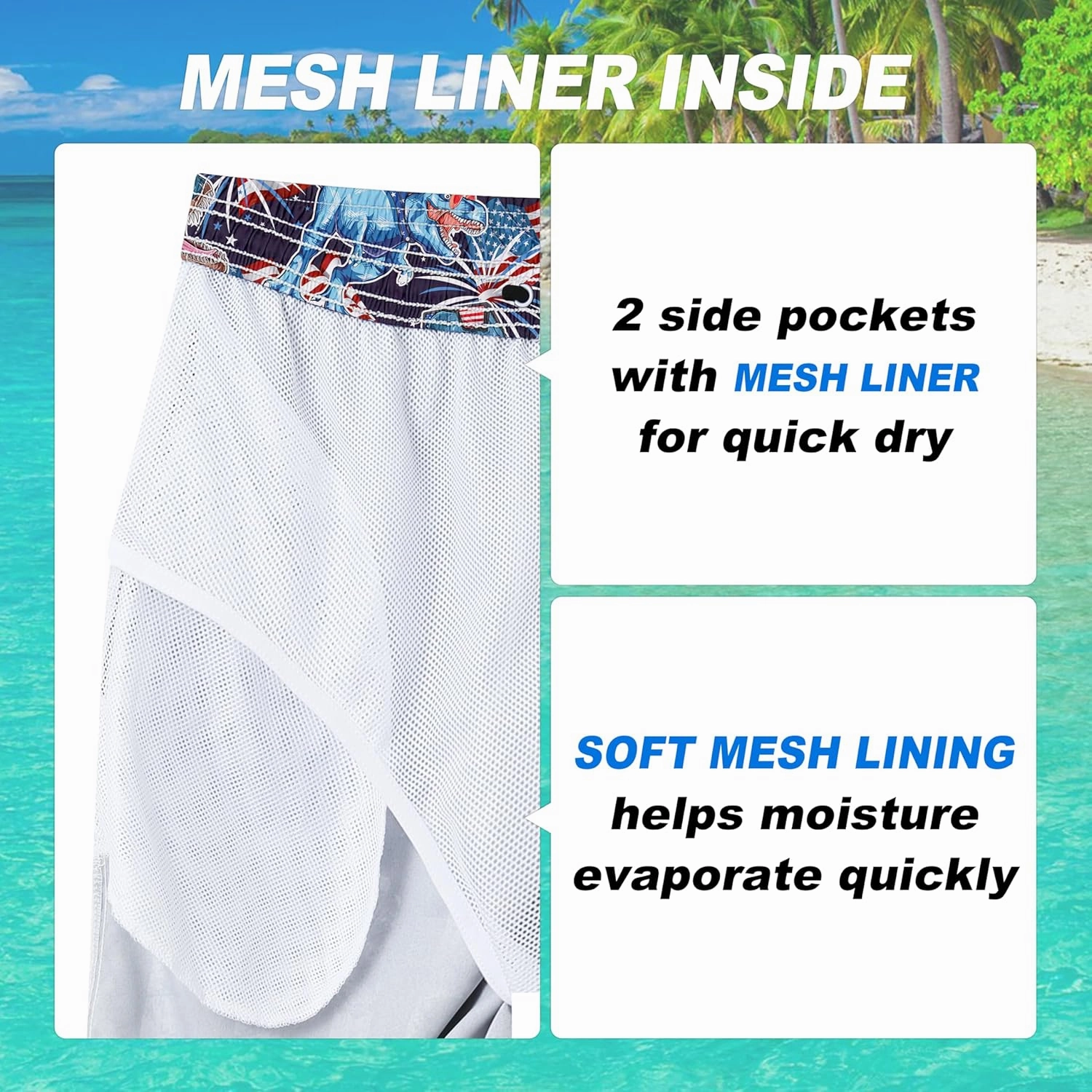 Mens Swim Trunks Quick Dry Board Shorts with Mesh Lining, Breathable Surf Beach Shorts Swimwear Bathing Suits