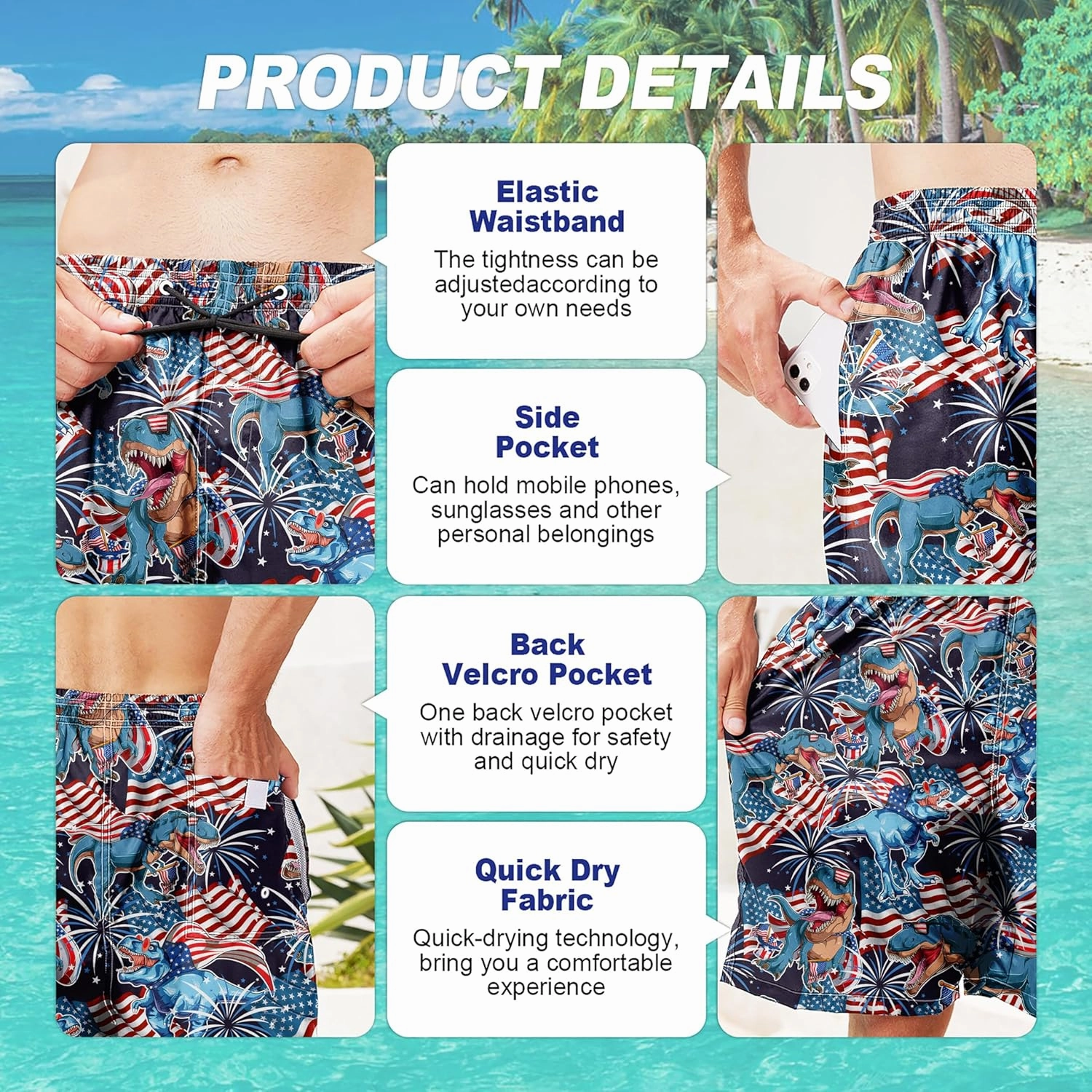 Mens Swim Trunks Quick Dry Board Shorts with Mesh Lining, Breathable Surf Beach Shorts Swimwear Bathing Suits