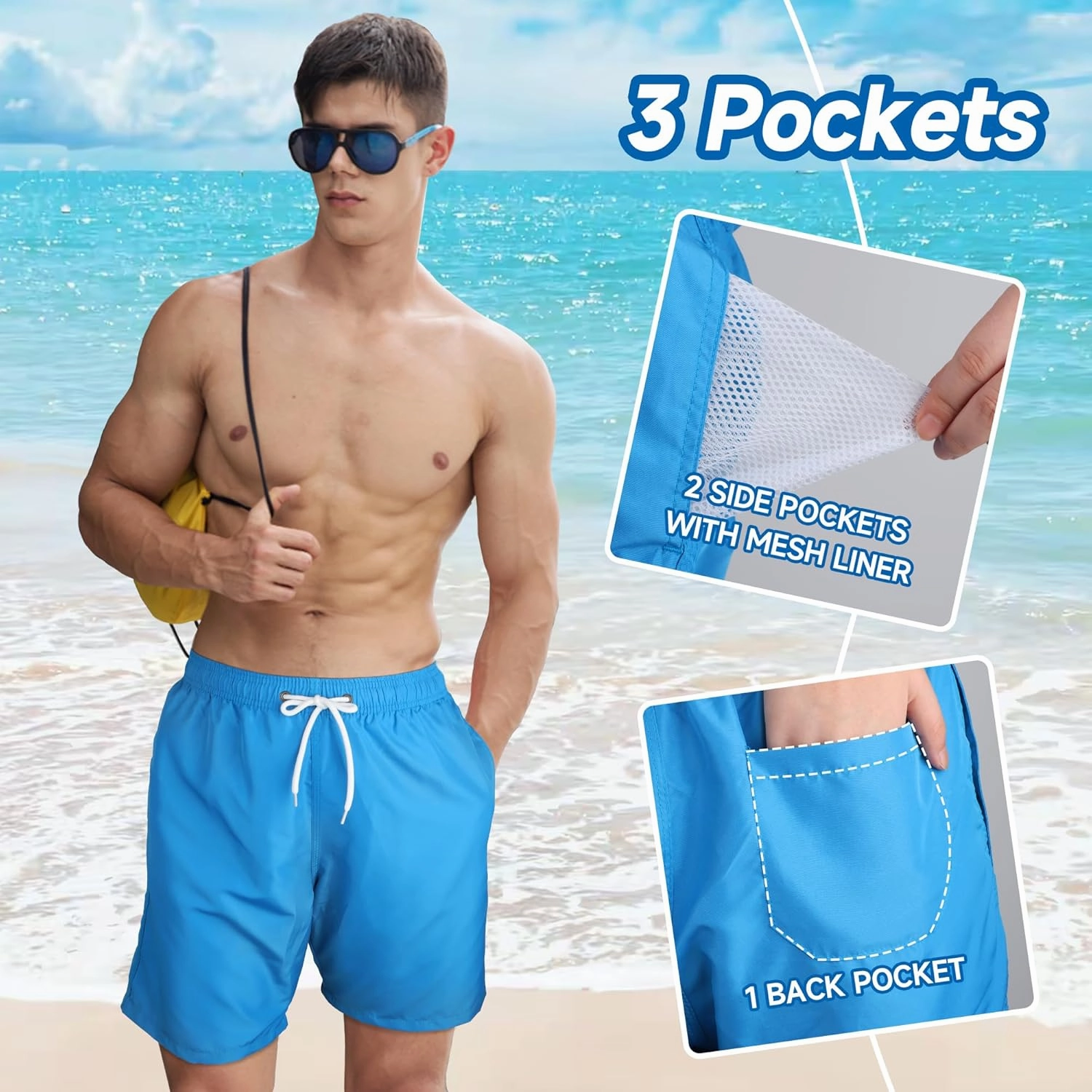 Mens Swim Trunks Swim Shorts Swimwear Quick Dry 7 Swimming Trunks with Mesh Lining