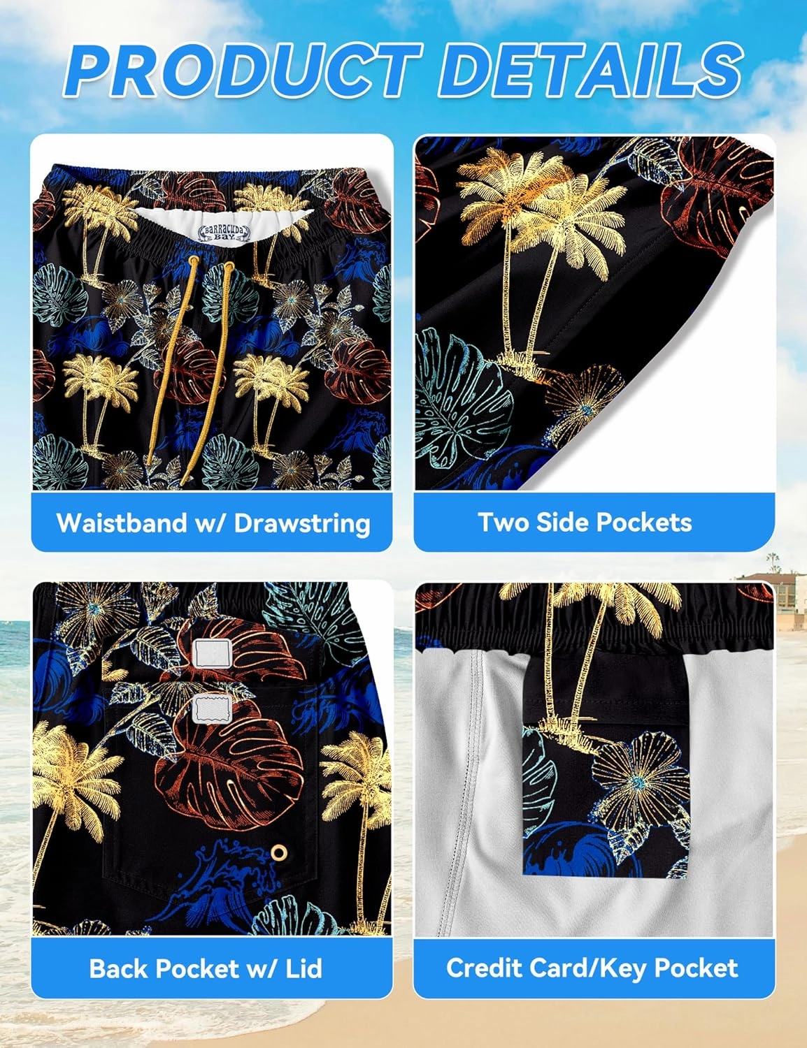 Mens Swim Trunks with Compression Liner 8 inch Quick-Dry Lightweight 2 in 1 Board Shorts 4-Way Stretch UPF 50 
