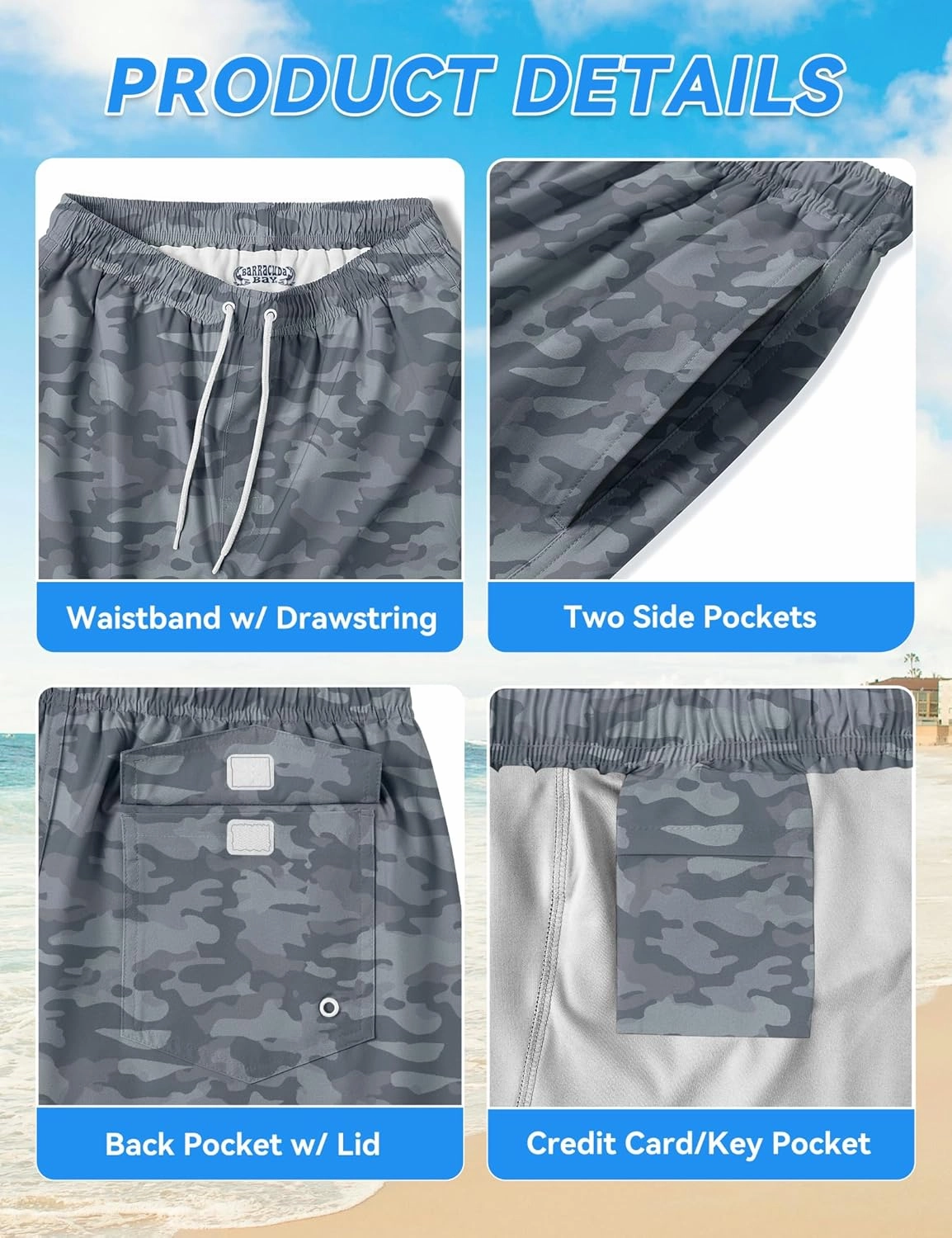 Mens Swim Trunks with Compression Liner 8 inch Quick-Dry Lightweight 2 in 1 Board Shorts 4-Way Stretch UPF 50 