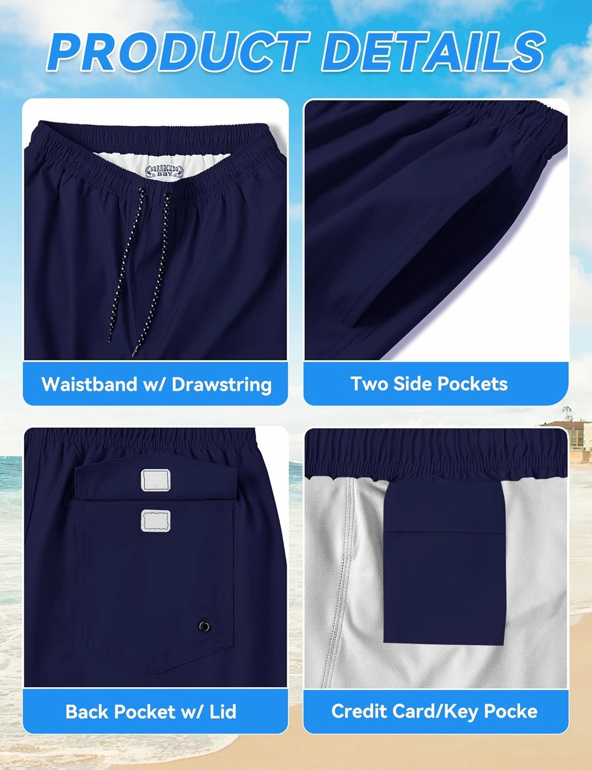 Mens Swim Trunks with Compression Liner 8 inch Quick-Dry Lightweight 2 in 1 Board Shorts 4-Way Stretch UPF 50 