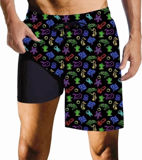 Mens Swim Trunks with Compression Liner Quick Dry Zipper Pocket Bathing